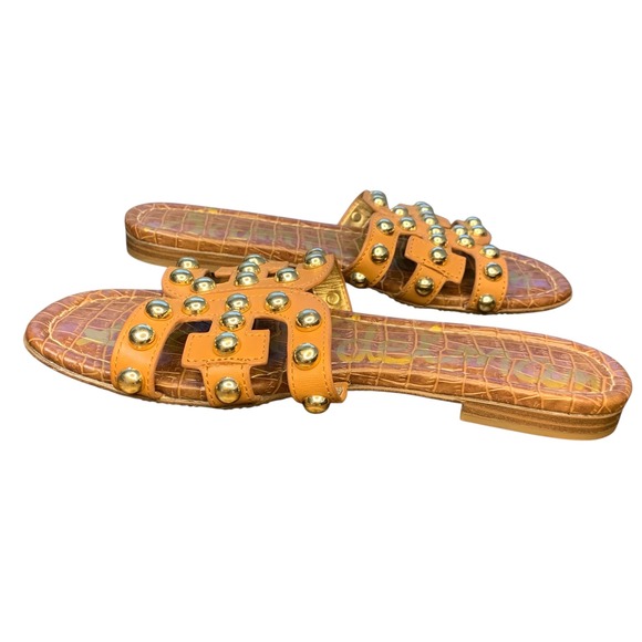 Sam Edelman Bay14 brown leather with studded gold decor slip on sandal. Size 6‎ - Picture 4 of 14